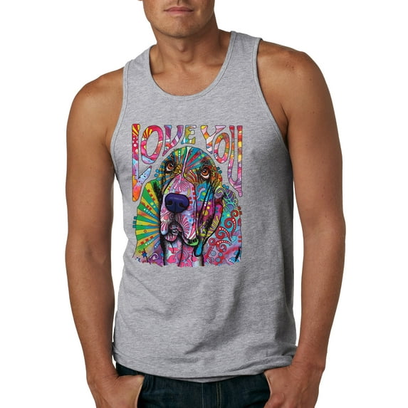 Colorful Beagle | Dogs Love You | Dean Russo Art Animal Lover Mens Tank Top, Heather Grey, Large