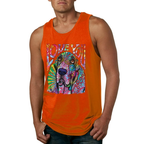 Colorful Beagle | Dogs Love You | Dean Russo Art Animal Lover Mens Tank Top, Orange, Medium