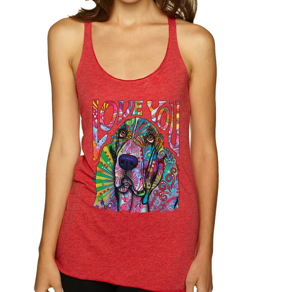 Colorful Beagle | Dogs Love You | Dean Russo Art Animal Lover Tri-Blend Racerback Tank Top, Vintage Red, Medium