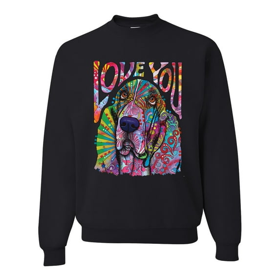 Colorful Beagle | Dogs Love You | Dean Russo Art Animal Lover Unisex Crewneck Sweatshirt, Black, 3X-Large