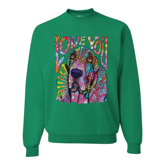Colorful Beagle | Dogs Love You | Dean Russo Art Animal Lover Unisex Crewneck Sweatshirt, Kelly, X-Large