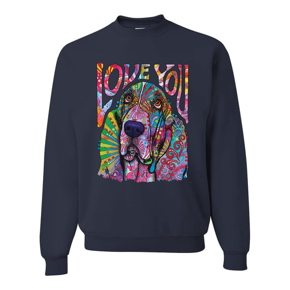 Colorful Beagle | Dogs Love You | Dean Russo Art Animal Lover Unisex Crewneck Sweatshirt, Navy, Small