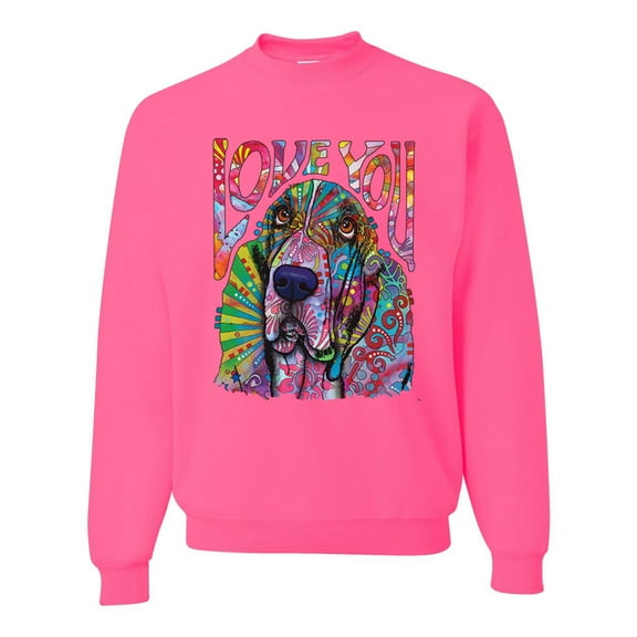 Colorful Beagle | Dogs Love You | Dean Russo Art Animal Lover Unisex Crewneck Sweatshirt, Neon Pink, XX-Large