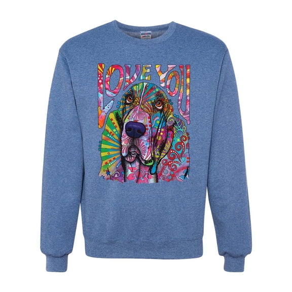 Colorful Beagle | Dogs Love You | Dean Russo Art Animal Lover Unisex Crewneck Sweatshirt, Vintage Heather Blue, 3X-Large