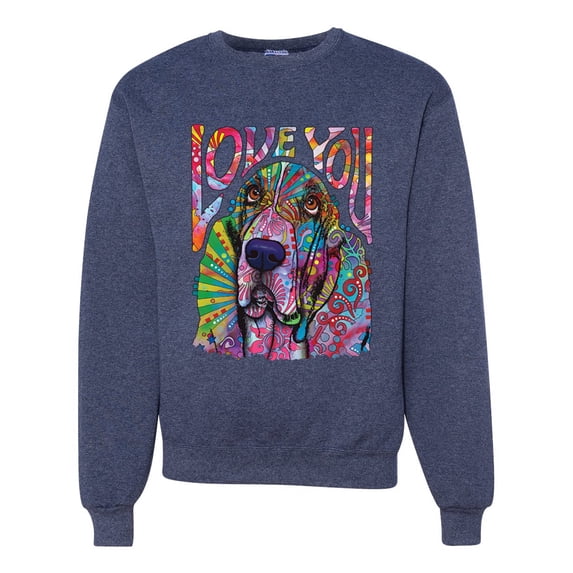 Colorful Beagle | Dogs Love You | Dean Russo Art Animal Lover Unisex Crewneck Sweatshirt, Vintage Heather Navy, Small