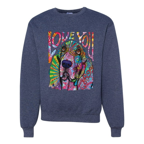 Colorful Beagle | Dogs Love You | Dean Russo Art Animal Lover Unisex Crewneck Sweatshirt, Vintage Heather Navy, X-Large