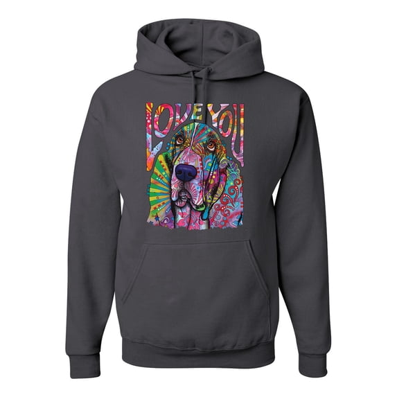 Colorful Beagle | Dogs Love You | Dean Russo Art Animal Lover Unisex Hoodie Sweatshirt, Charcoal, X-Large