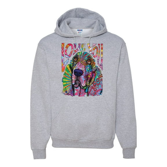 Colorful Beagle | Dogs Love You | Dean Russo Art Animal Lover Unisex Hoodie Sweatshirt, Heather Grey, Large