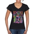 thumbnail image 1 of Colorful Beagle | Dogs Love You | Dean Russo Art Animal Lover Womenâ€™s Standard V-Neck Tee, Black, Small, 1 of 6