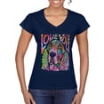 thumbnail image 1 of Colorful Beagle | Dogs Love You | Dean Russo Art Animal Lover Womenâ€™s Standard V-Neck Tee, Navy, X-Large, 1 of 6