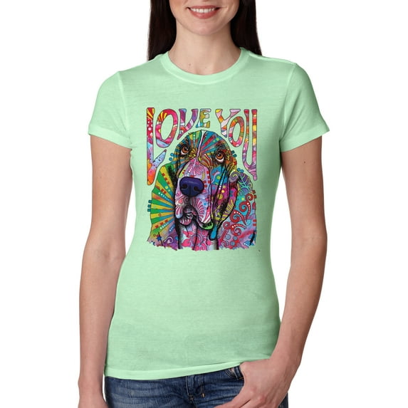 Colorful Beagle | Dogs Love You | Dean Russo Art Animal Lover Womens Slim Fit Junior Tee, Mint, Medium