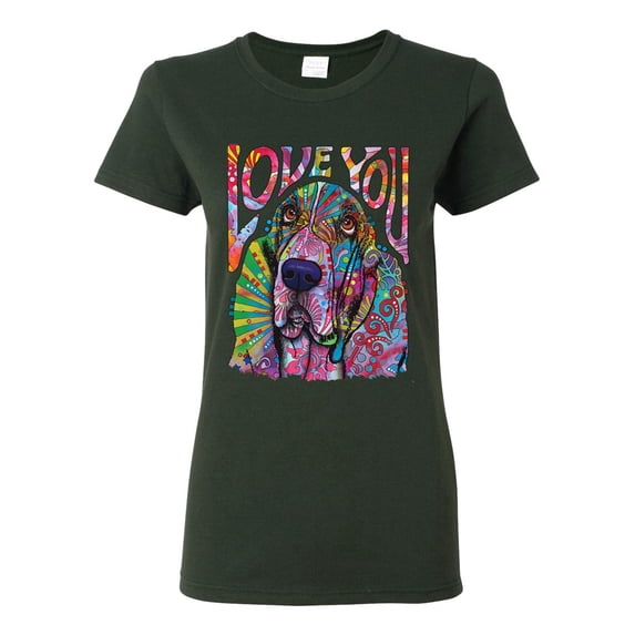 Colorful Beagle | Dogs Love You | Dean Russo Art Animal Lover Womens T-Shirt, Forest Green, Medium