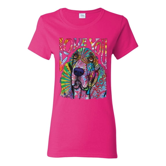 Colorful Beagle | Dogs Love You | Dean Russo Art Animal Lover Womens T-Shirt, Fuschia, X-Large