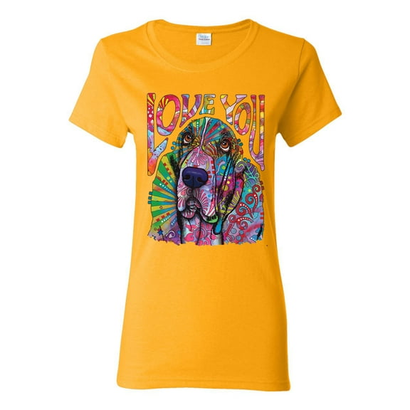 Colorful Beagle | Dogs Love You | Dean Russo Art Animal Lover Womens T-Shirt, Gold, X-Large