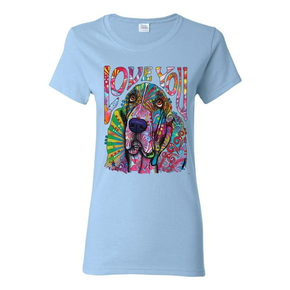 Colorful Beagle | Dogs Love You | Dean Russo Art Animal Lover Womens T-Shirt, Light Blue, Medium