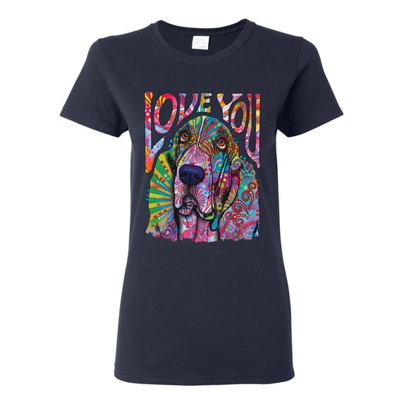 Colorful Beagle | Dogs Love You | Dean Russo Art Animal Lover Womens T-Shirt, Navy, Small
