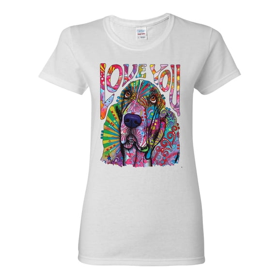 Colorful Beagle | Dogs Love You | Dean Russo Art Animal Lover Womens T-Shirt, White, Medium