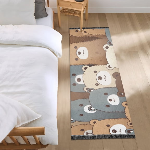 Colorful Bear Head Runner Area Rug 2x6 Soft Non-Slip Washable Bedside Carpet for Hallway Bedroom Living Room Home Decor