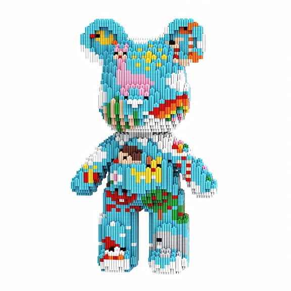 Colorful Bear Mini Building Block with Vibrant Graffiti Pattern, Creative Birthday Gift, Home Office Table Centerpiece