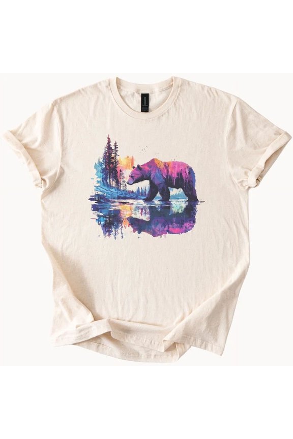 Colorful Bear Shirt Watercolor Graphic Tee Nature Top Unisex S-5XL Hot Trending Shirt, Vintage Birthday Gift