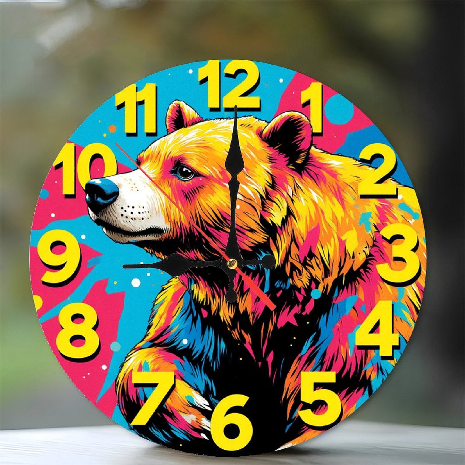 Colorful Bear Wall Clock Art Decor Home 10-Inch Silent Wooden Wall ...
