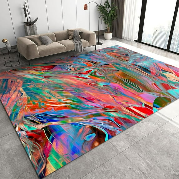 Colorful Beautiful Abstract Lines Area Rug, Simple Art Living Room Art Soft Washable Carpet, Indoor Carpet, Easy Clean Rug Floor Mat for Bedroom Living Room 5x8ft