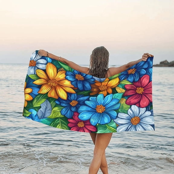 Colorful Beautiful Flowers Beach Towel Sand Free Bath Towel, Lightweight Oversized Quick Dry Beach Blanket for Adults Swimming Pool Yoga Traveling Essentials Accessories Vacation Stuff 71x 31