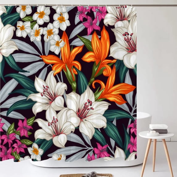 Colorful Beautiful Flowers Shower Curtain Bathroom Curtains Floral Flower Waterproof Polyeste Fabric Bathtub Decor With