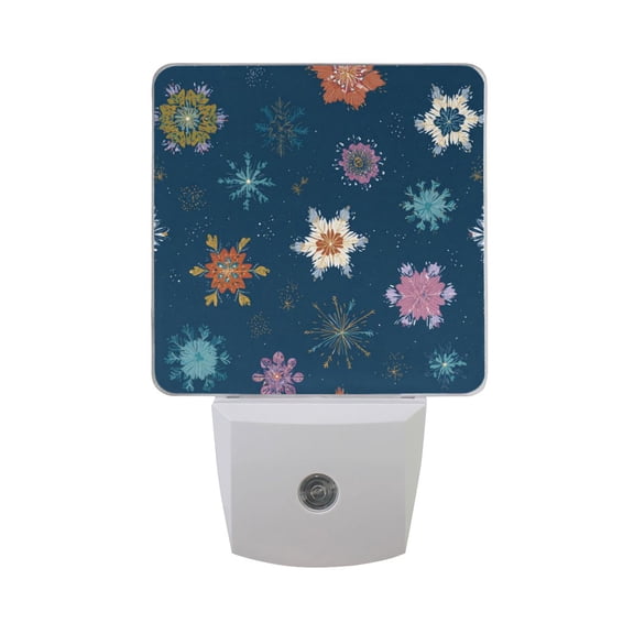 Colorful Beautiful Snowflakes Christmas LED Night Light Sensor Lamp Plug-in Adjustable Brightness 2 Pack