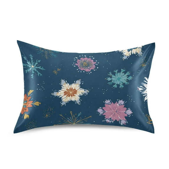 Colorful Beautiful Snowflakes Christmas Satin Pillowcase Envelope Design Pillow Covers 1 Pack Standard Size 20" x 26"