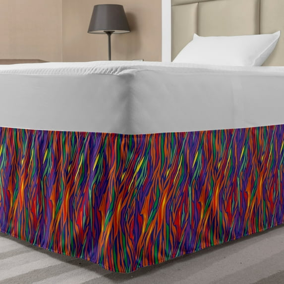 Colorful Bed Skirt, Contemporary Style Artwork Image of an Animal Print Themed Creative Pattern, Elastic Bedskirt Dust Ruffle Wrap Around for Bedding Decor, 4 Sizes, Multicolor, by Ambesonne