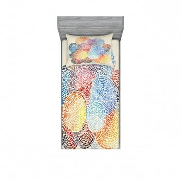 Colorful Bedding Set with Sheet & Covers, Abstract Mosaic Style Blots Spots Dots Watercolor Circular Illustration, Printed Bedroom Decor 2 Shams, 4 Sizes, Multicolor, by Ambesonne