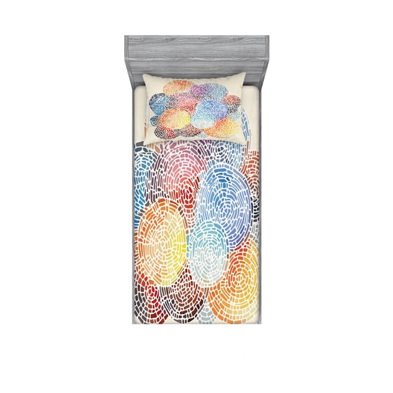 Colorful Bedding Set with Sheet & Covers, Abstract Mosaic Style Blots Spots Dots Watercolor Circular Illustration, Printed Bedroom Decor 2 Shams, 4 Sizes, Multicolor, by Ambesonne