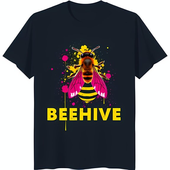 Colorful Bee Graphic T-Shirt with Pink Wings & Splatter Design BEEHIVE