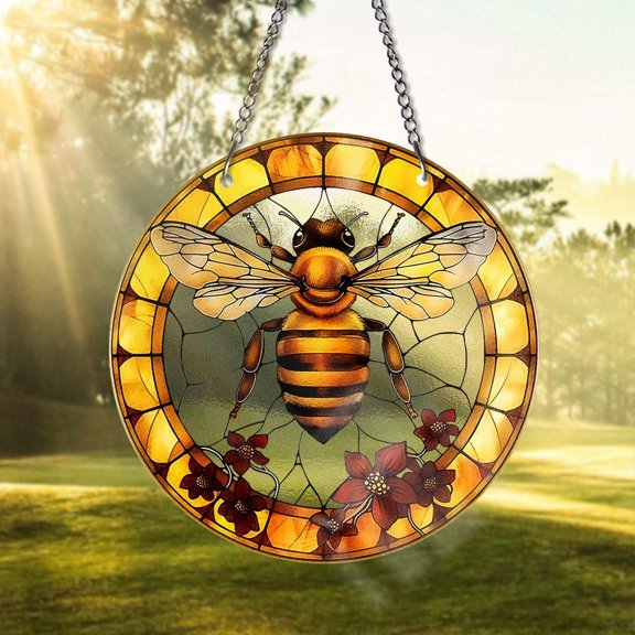 Colorful Bee Suncatcher STAINED GLASS Style Window Hanging, Vibrant Honeybee Decor, Nature Gift for Garden Lovers, Bee Lover, Bee Decor