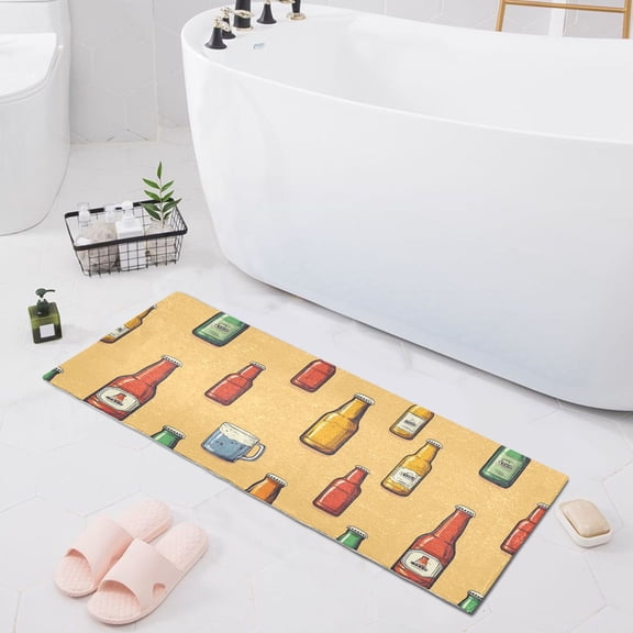 Colorful Beer Bottle Bath Mat 39x20 Non-Slip Bathroom Rugs Absorbent Soft Plush Quick Dry for Tub Shower Kitchen Home Decor