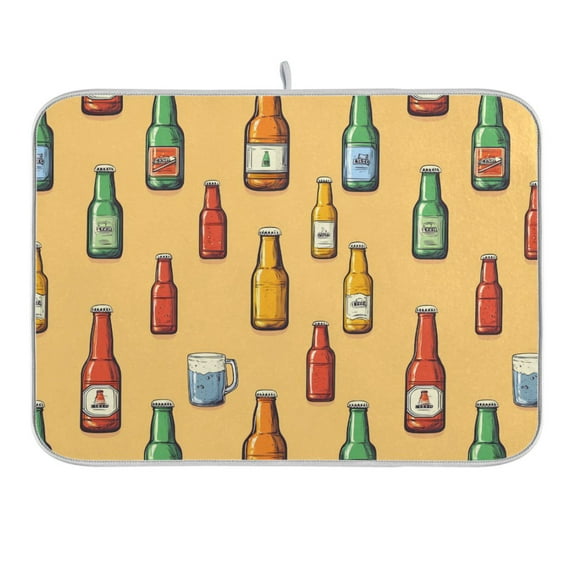 Colorful Beer Bottle Dish Drying Mat 16x18 Absorbent Microfiber Draining Rack Pad for Kitchen Counter Sink