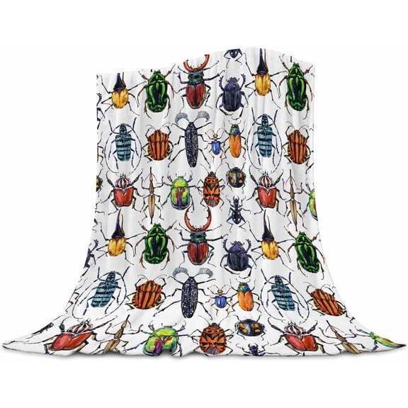 Colorful Beetle Insect Print Blanket Ultra Soft Flannel Fleece Throw for Adults & Kids, Bug Lover Gift, Cozy Lightweight Blankets for Couples & Children, All-Season for Bed/Couch/Camping