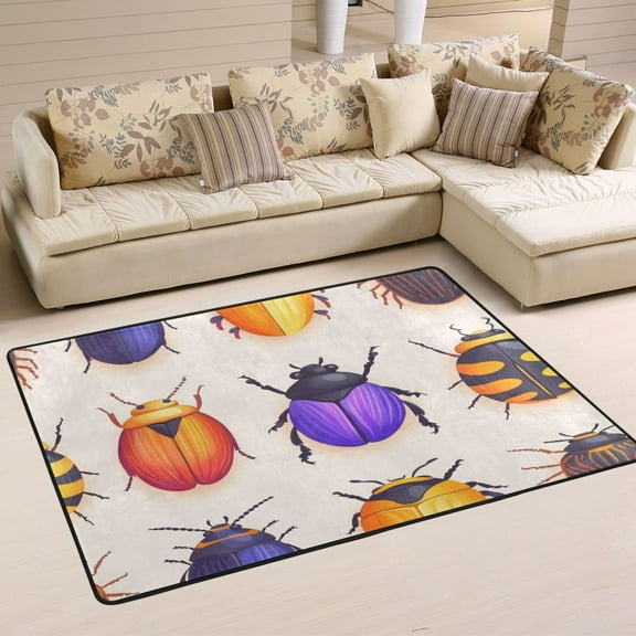 Colorful Beetles Design Soft Polyester Area Rug 36''x24'', Non Slip, Memory Foam, Water Absorbent
