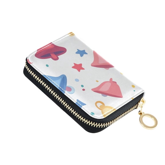 Colorful Bells Stars Cute Women's Credit Card Holder PU Leather Zipper Wallet RFID Blocking