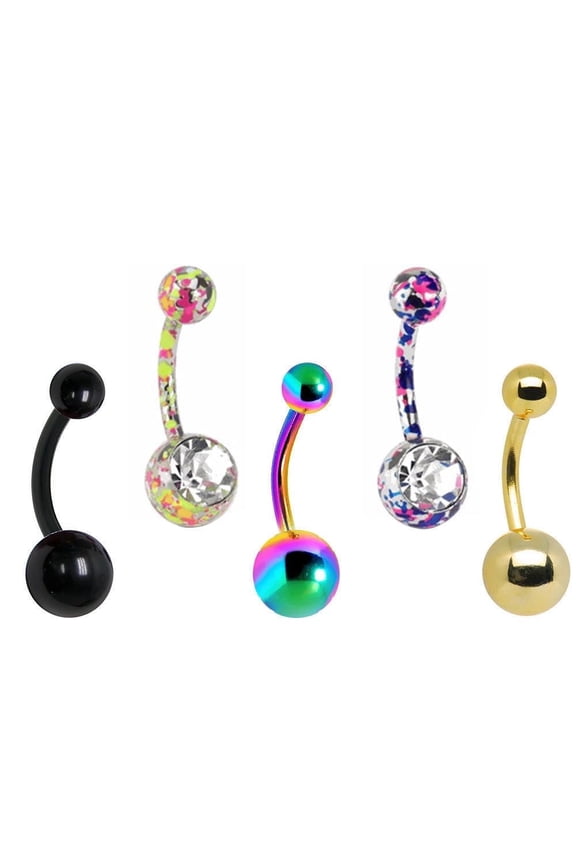 Colorful Belly Button Rings 14G Surgical Steel Body Jewelry 5pc