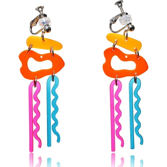 Colorful Best Clip on Earrings for Women Acrylic Earrings, Long Dangle Earrings Statement Clip on Earrings for Uniform Clip Earrings Non Pierced Jewelry for Birthday Valentine's Day Gift[j630]