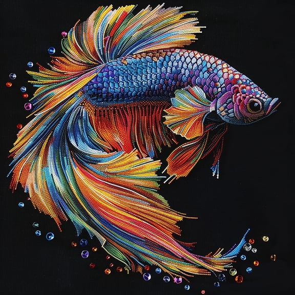 Colorful Betta Fish DIY 11CT Stamped Cross Stitch Kits for Beginners Easy Needlepoint Embroidery Counted Cross Stitch Art Craft for Wall Decoration 20x20inch(1)