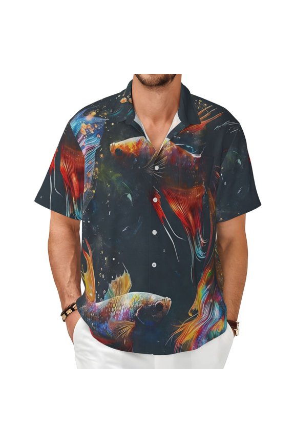 Colorful Betta Fish Men'S Short-Sleeved Shirts with All-Over Prints for Indoor and Outdoor Wear