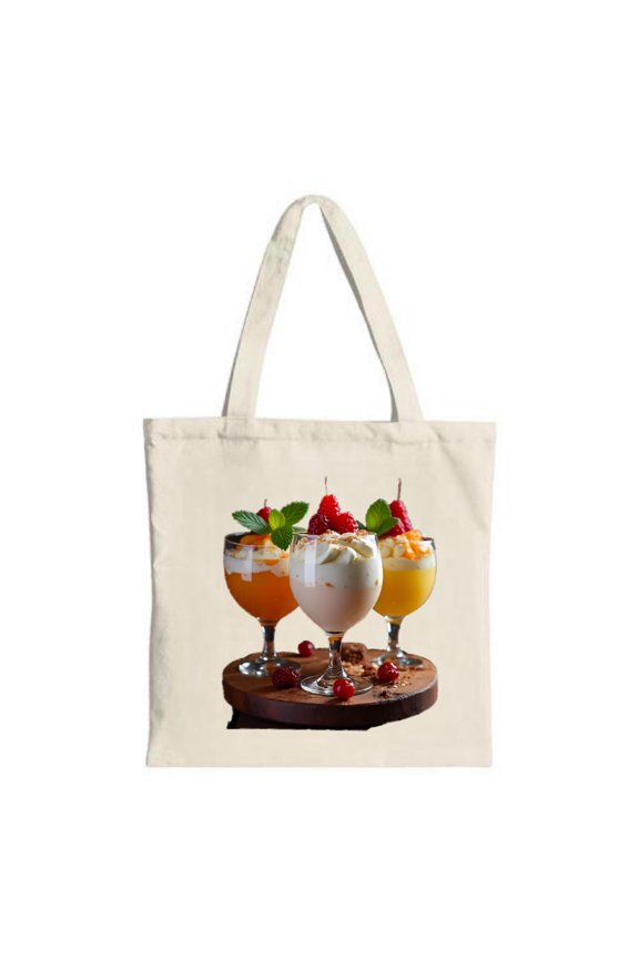 Colorful Beverage Tote Bag - Elegant Stemmed Glasses Design with Fresh Fruits Perfect for Parties Travel & Shopping - Eco-Friendly Canvas