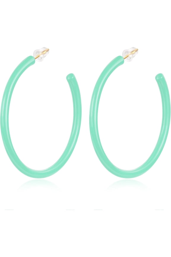 Colorful Big Hoop Earrings for Women, 80s Retro Neon Color Lightweight Hypoallergenic Large C Shape Open Huggie Hoop Earrings with Smooth Coatingļ¼925 Sterling Silver Post Fashion Jewelry Gift