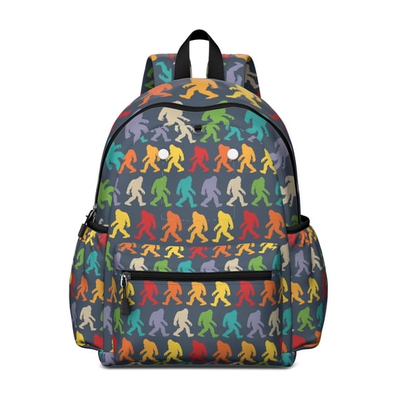 Colorful Bigfoot Pattern Backpack for School,Schoolbag with Adjustable Shoulder Straps & Padded Back,13.4"x11"x4.7"