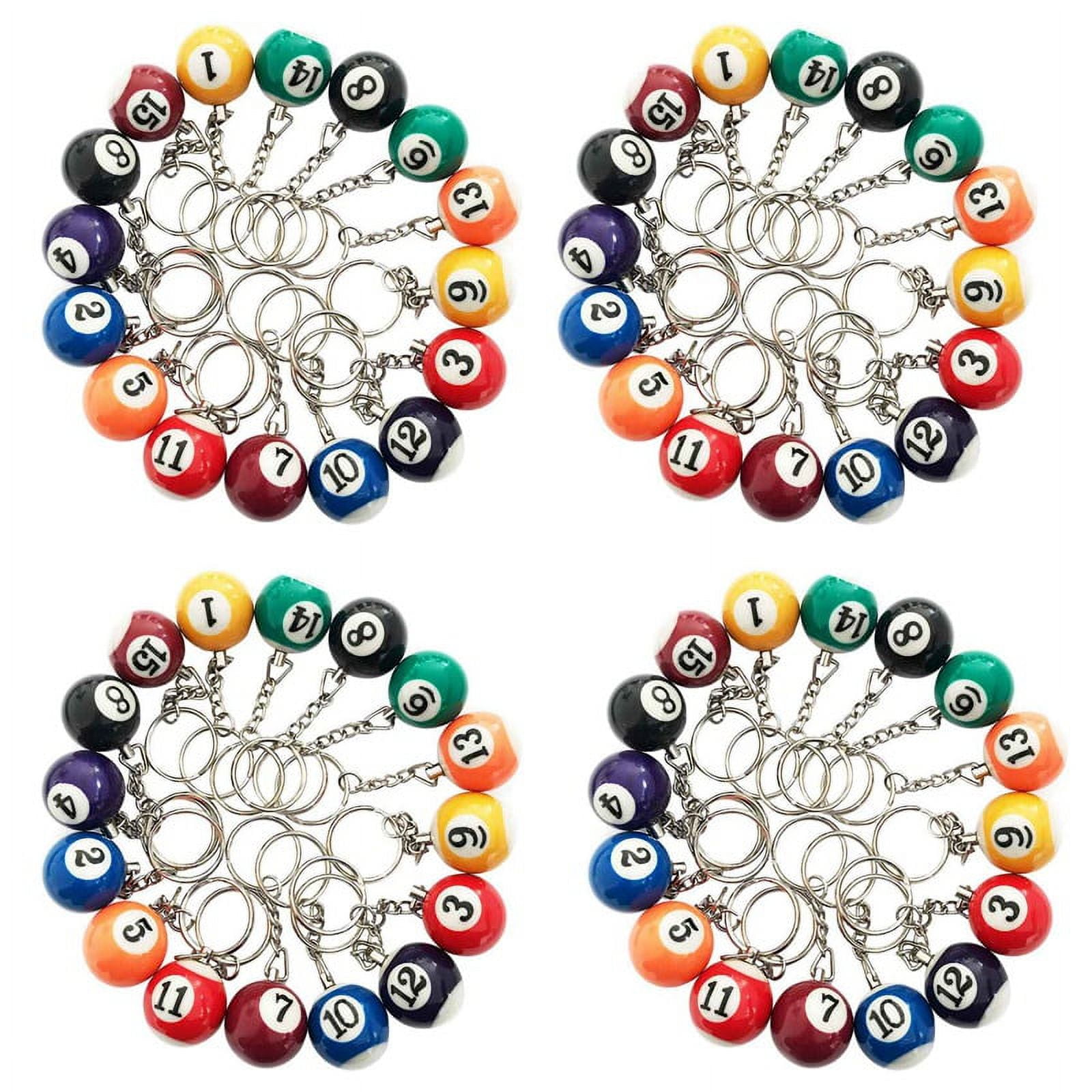 Colorful Billiard Ball Keychain Set 64 Pcs,Mini Key Chain Balls Eightball Billar Chains