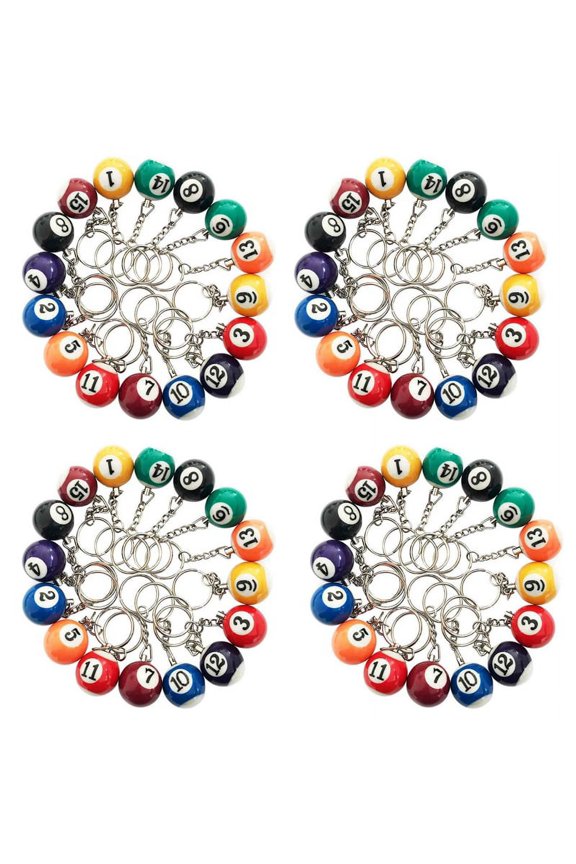 Colorful Billiard Ball Keychain Set 64 Pcs,Mini Key Chain Balls Eightball Billar Chains Accessories