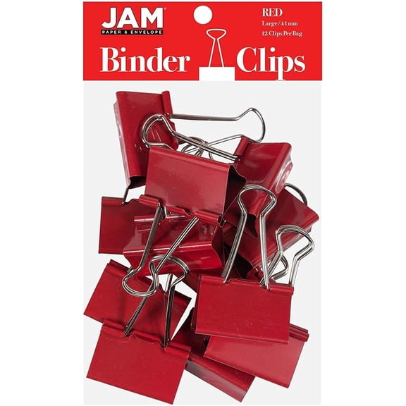 Colorful Binder Clips - Large - 1 1/2 Inch (41 mm) - Red Binderclips - 12/Pack